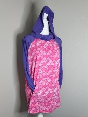 NWT LuLaRoe Amber Hooded Tunic Purple with Pink Mermaid Print Large